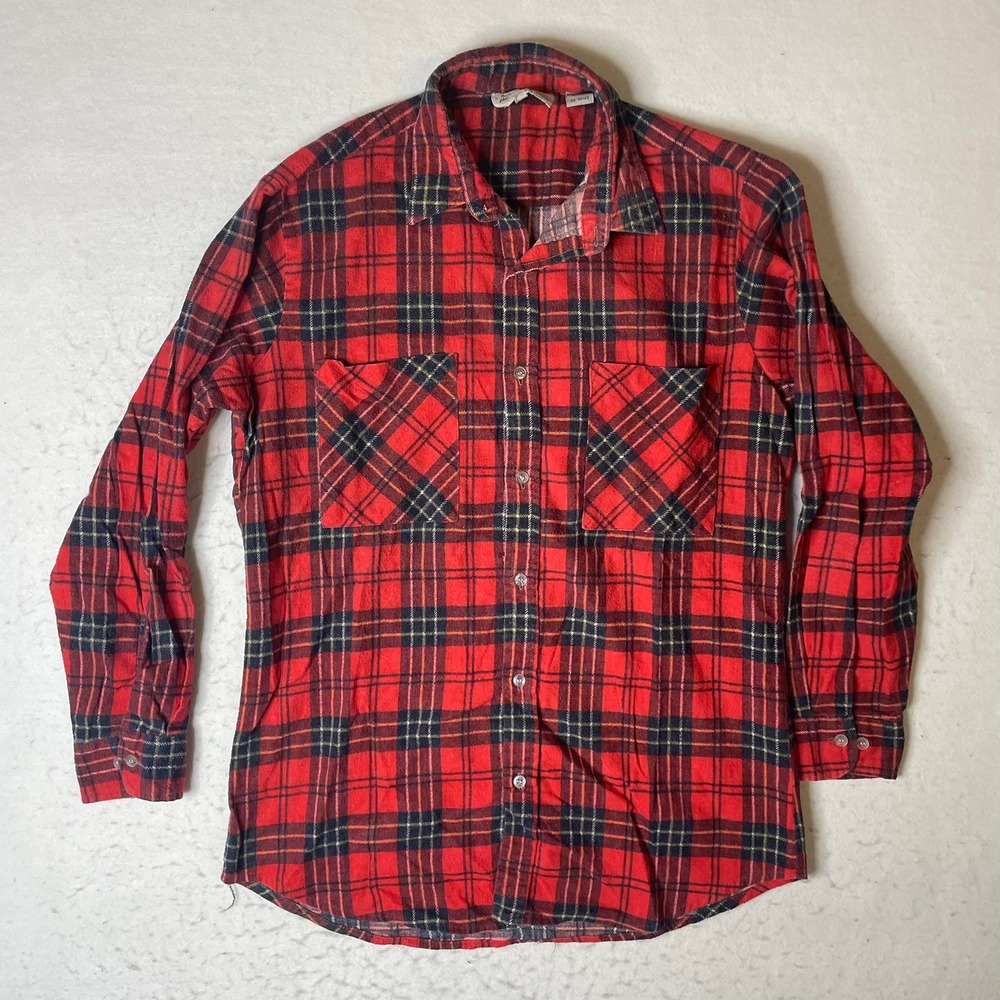 Vintage The Mens Shop Zellers Red Plaid Flannel Shirt Long Sleeve Button Up